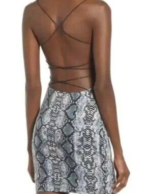 Tiger Mist Snakeskin Print Lace Up Open Back Bodycon Mini Dress Size M
